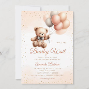 Boy Boho Teddy Bear We Can Bearly Wait Baby Shower Invitation