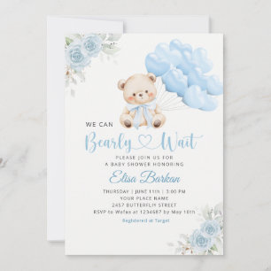 Boy Boho Teddy Bear We Can Bearly Wait Baby Shower Invitation