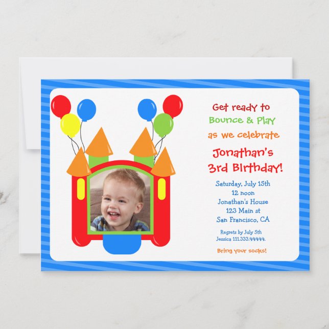 Boy Bounce House Photo Birthday Invitation (Front)