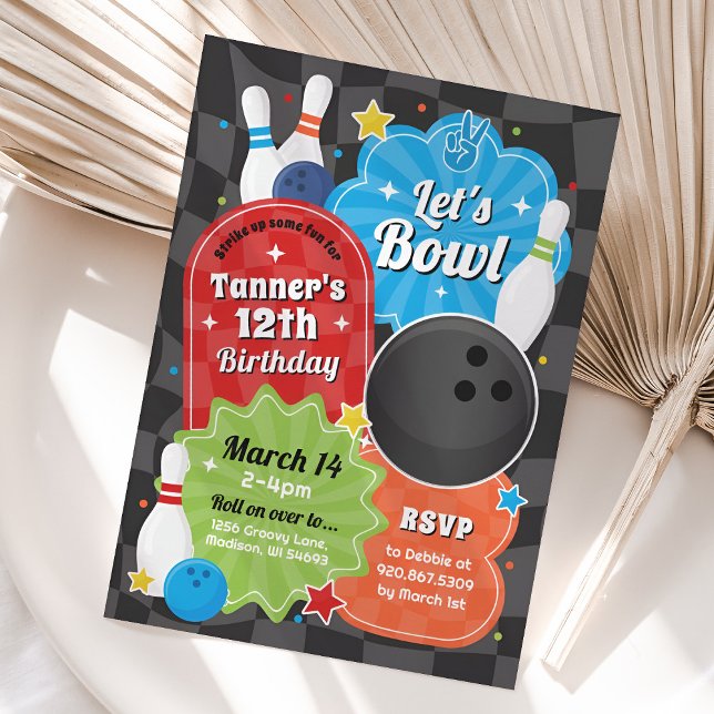Boy Bowling Birthday Party Retro Invitation (Creator Uploaded)