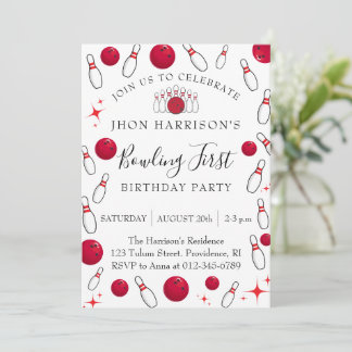 Boy Bowling Party 1st Birthday  Invitation