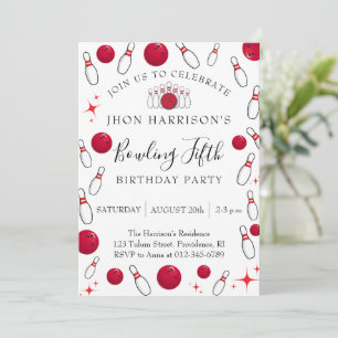 Boy Bowling Party 5th Birthday  Invitation