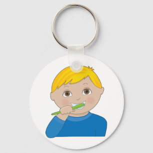 Boy Brushing Teeth Key Ring