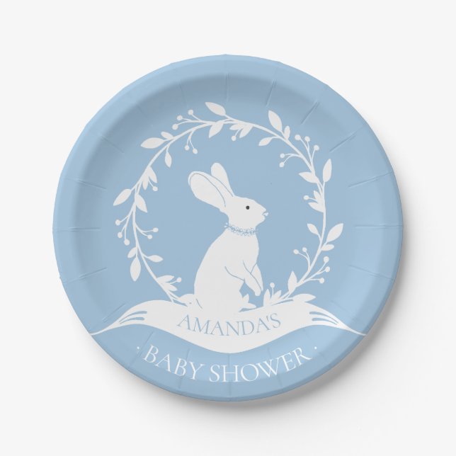 Boy Bunny  Baby Shower 7" Plate (Front)