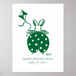 Boy Bunny in green birthday poster