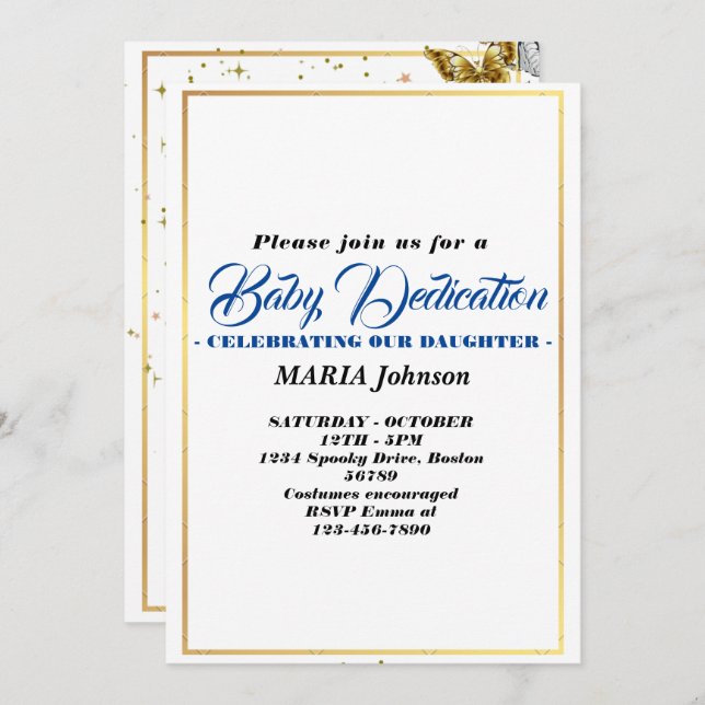 BOY Butterfly Watercolor Baby Dedication  Invitation (Front/Back)