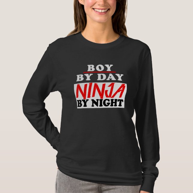 Boy By Day Ninja By Night Gaming Ninja T-Shirt (Front)