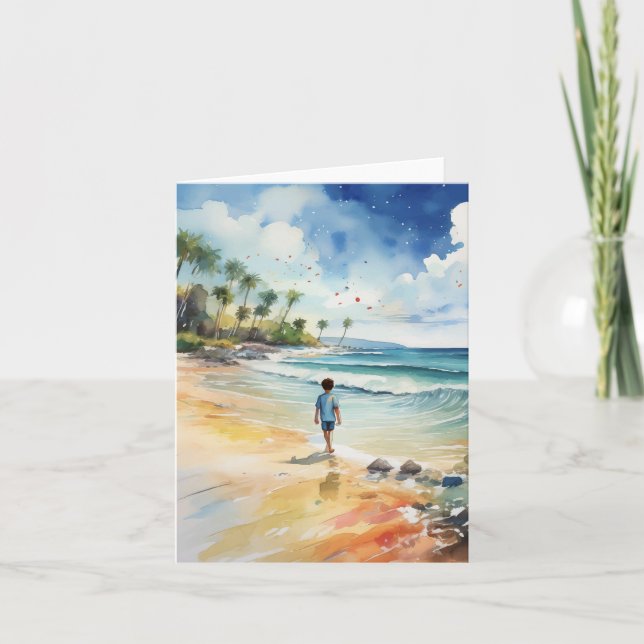 Boy by the Sea Florida Watercolor Card (Front)