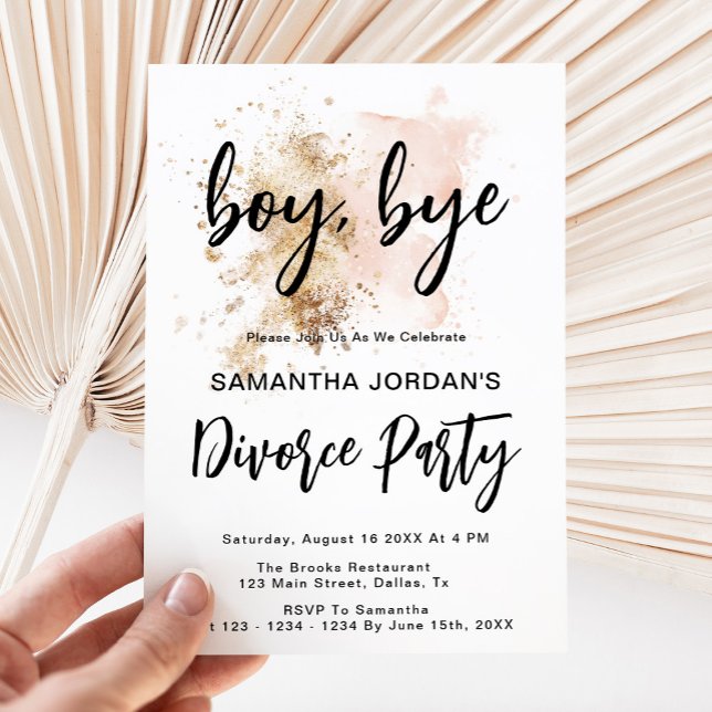 Boy Bye Elegant Pink Gold Divorce Party Invitation (Creator Uploaded)