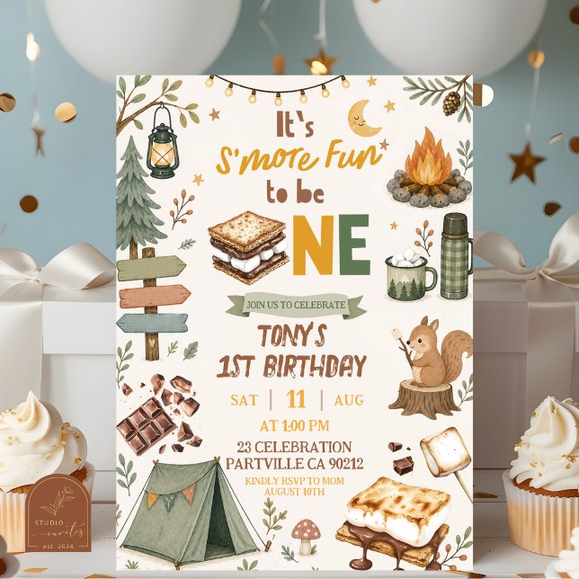 Boy Camping It's S'more fun to be one Birthday Invitation (Creator Uploaded)
