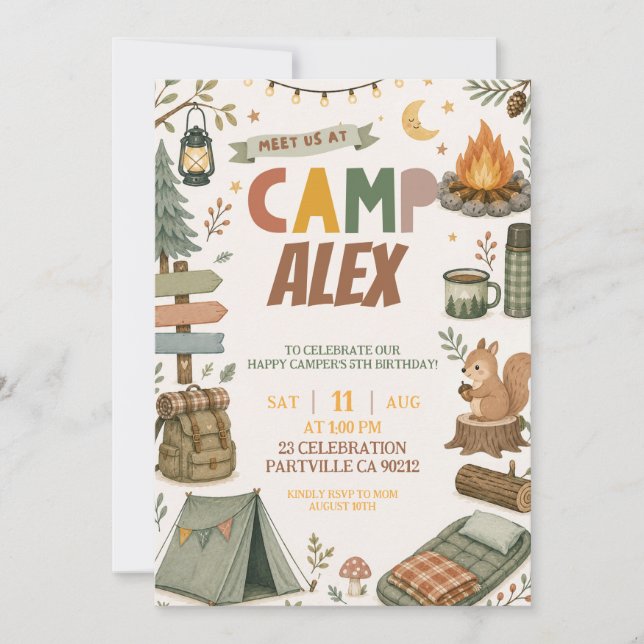 Boy Camping Theme Any Age Birthday Invitation (Front)