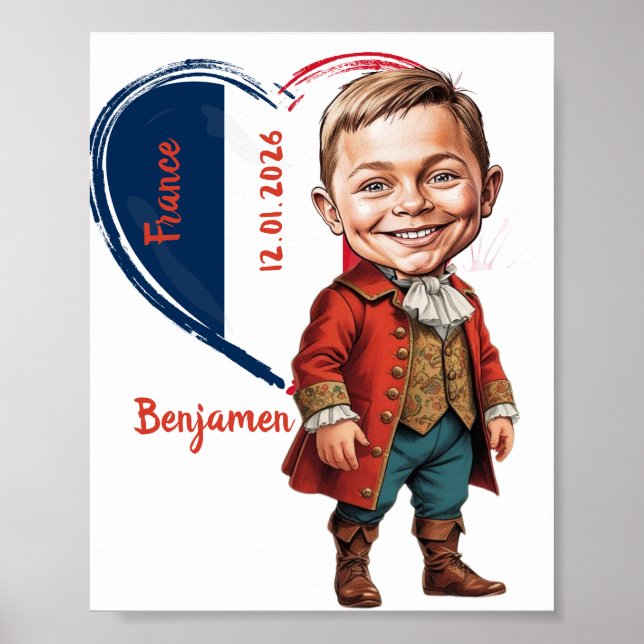 Boy Caricature in French Vintage Costume Poster (Front)