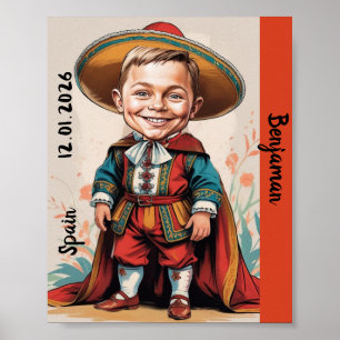 Boy Caricature in Spanish Traditional Dress Poster