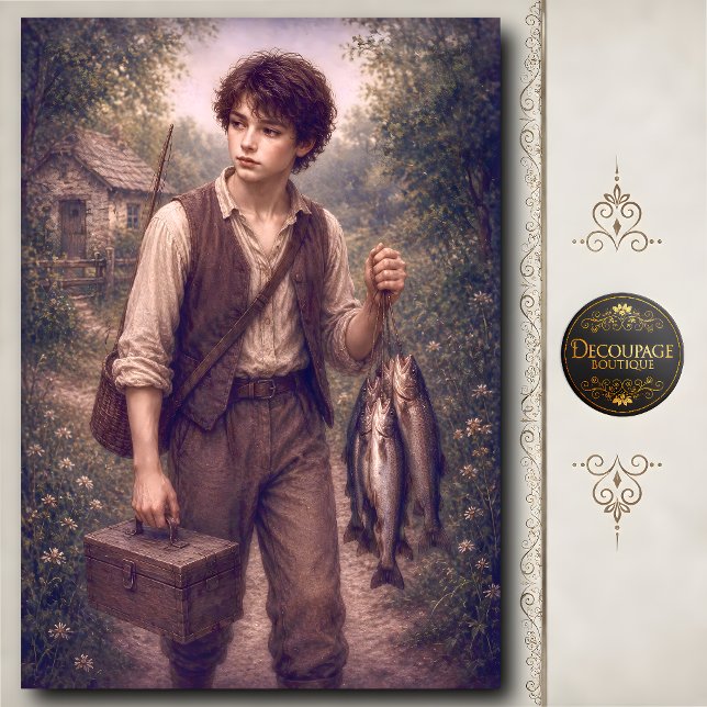 Boy Carrying Fresh Caught Fish Tissue Paper (Boy Carrying Fresh Caught Fish Tissue Paper)