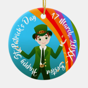 Boy celebrating St.Patrick's with Irish blessing C Ceramic Tree Decoration