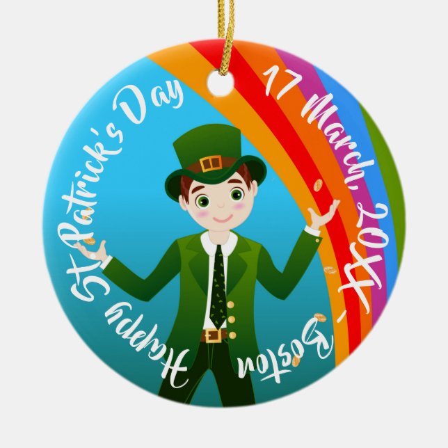 Boy celebrating St.Patrick's with Irish blessing C Ceramic Tree Decoration (Front)