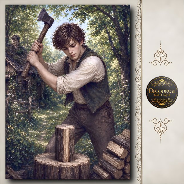 Boy Chopping Firewood with Axe Tissue Paper (Boy Chopping Firewood with Axe Tissue Paper)