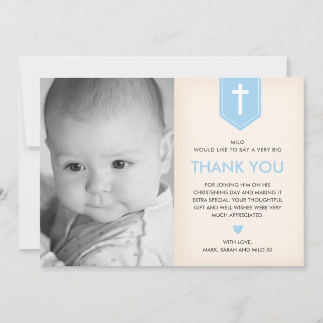 Boy Christening/Baptism Thank You Card (Front)