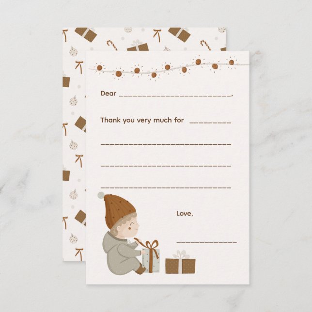 Boy Christmas Thank you note, fill in card (Front/Back)