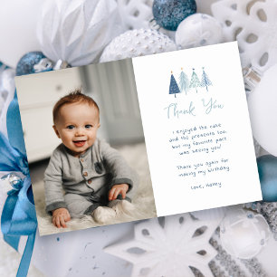 Boy Christmas Tree Birthday Photo Thank You Cards