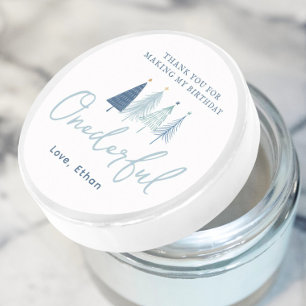 Boy Christmas Tree Onederful Birthday Thank You  Classic Round Sticker