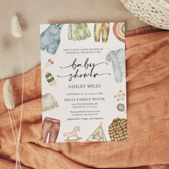 Boy Clothes Baby Shower Invitation (Creator Uploaded)