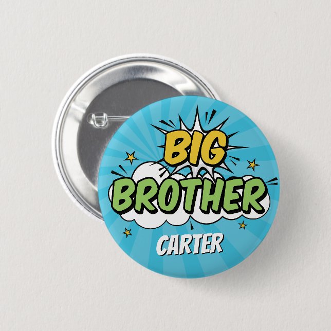 Boy Comic Book Superhero Baby Shower Big Brother 6 Cm Round Badge (Front & Back)