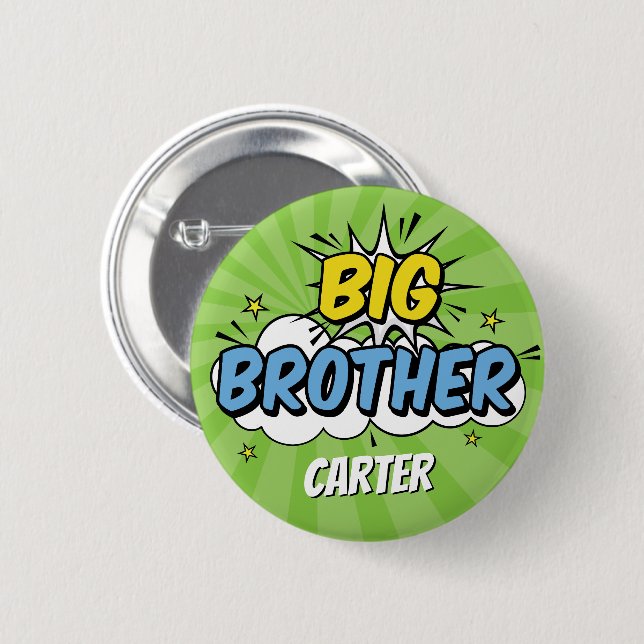 Boy Comic Book Superhero Baby Shower Big Brother 6 Cm Round Badge (Front & Back)