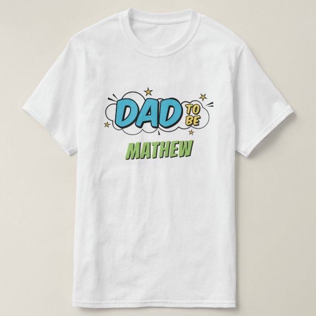 Boy Comic Book Superhero Baby Shower Dad T-Shirt (Design Front)