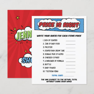 Boy Comic Book Superhero Baby Shower Price Game