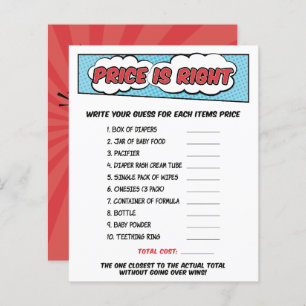 Boy Comic Book Superhero Baby Shower Price Game