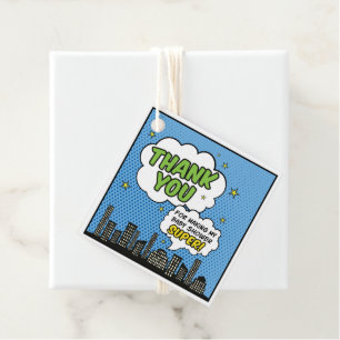 Boy Comic Book Superhero Baby Shower Thank You Favour Tags