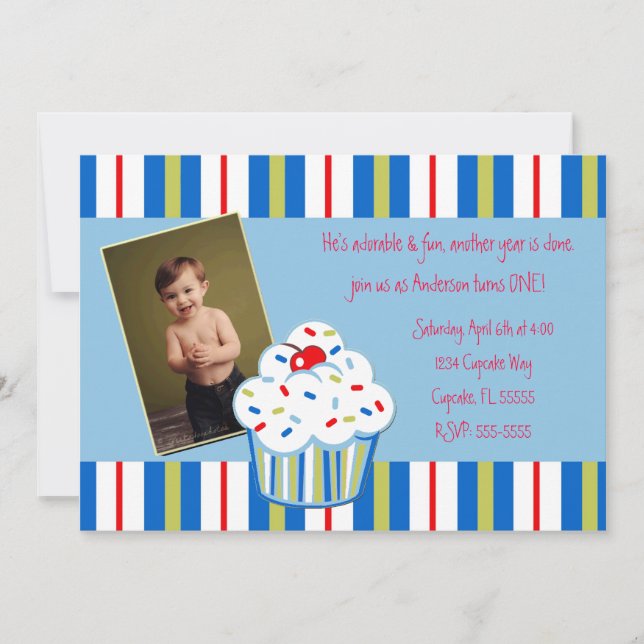 Boy Confetti Cupcake Invite (Front)