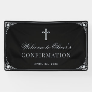 Boy Confirmation Black Vintage Elegant Calligraphy Banner