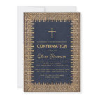 Boy Confirmation Blue Vintage Frame Gold Cross