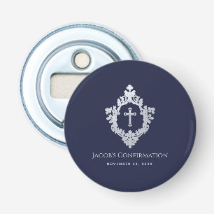 Boy Confirmation Favours Navy Blue Vintage Crest Bottle Opener