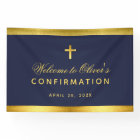 Boy Confirmation Navy Blue Faux Gold Cross Welcome