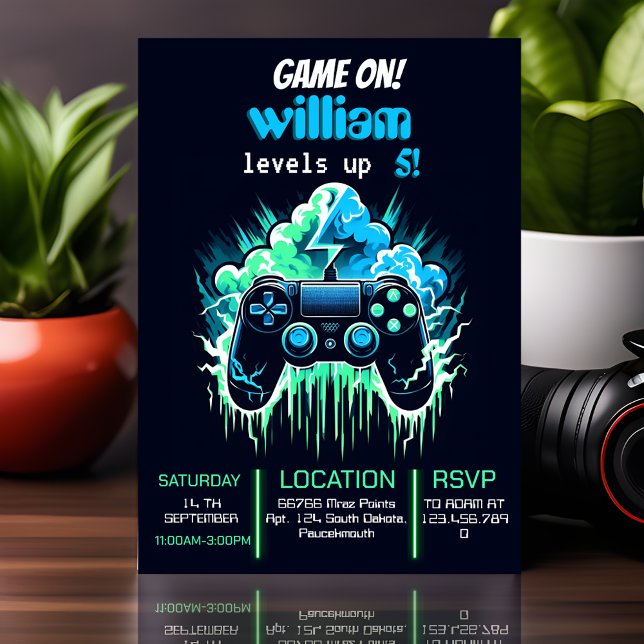 boy cool kids gaming level up 5th birthday invitation (Creator Uploaded)