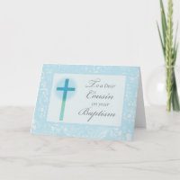 Boy Cousin Baptism Congratulations Cross and Lace 