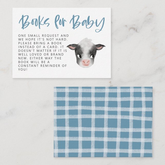 Boy Cow Baby Shower Book Request  Enclosure Card (Front/Back)
