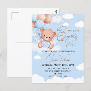 Boy cuddly bear baby shower invitation Postcard