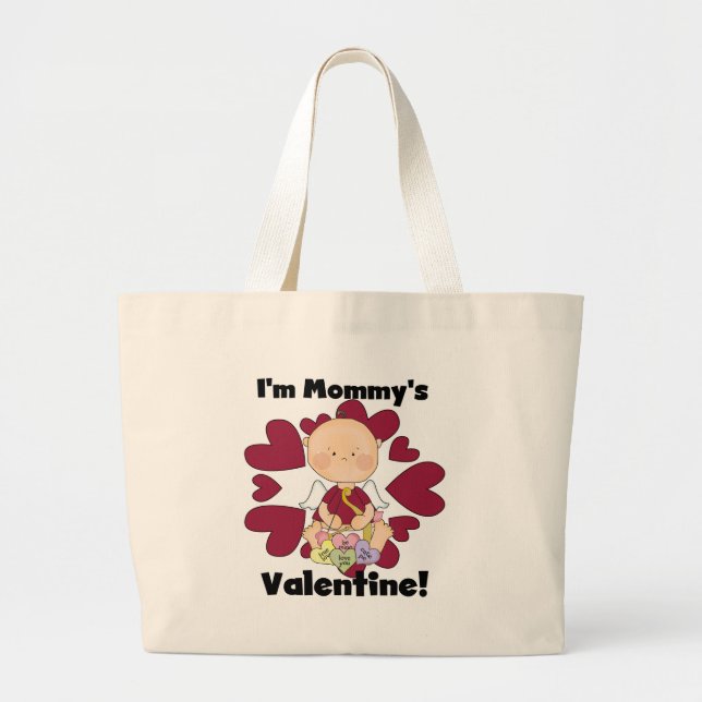 Boy Cupid Mummy's Valentine Tshirts Large Tote Bag (Front)