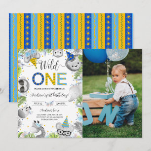 Boy Cute Baby Animals Wild One Photo Invitation