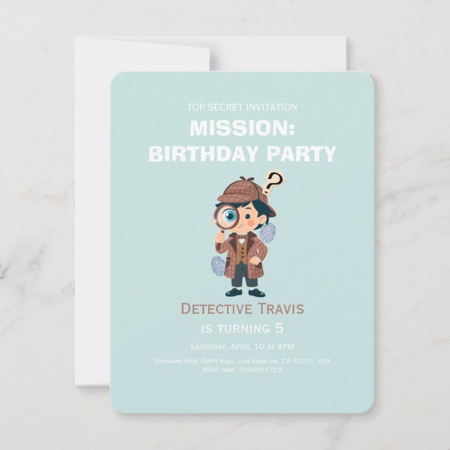 Boy Cute Detective Birthday Invitation (Front)