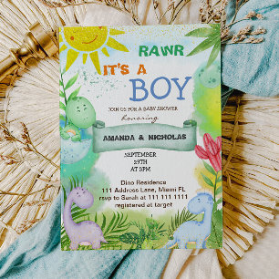 Boy Cute Dinosaurs Baby Shower Invitation