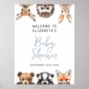Boy Cute Woodland Animals Baby Shower Welcome Sign