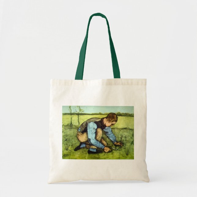 Boy Cutting Grass with Sickle by Vincent van Gogh Tote Bag (Front)