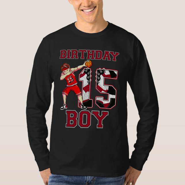 Boy Dabbing Basketball 15th Birthday Love Sneakers (Front)
