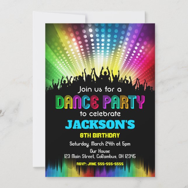 Boy Dance Party Birthday Invitation (Front)