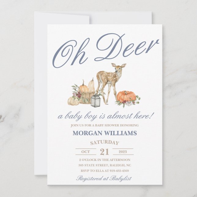 Boy Deer Baby Shower Invitation (Front)
